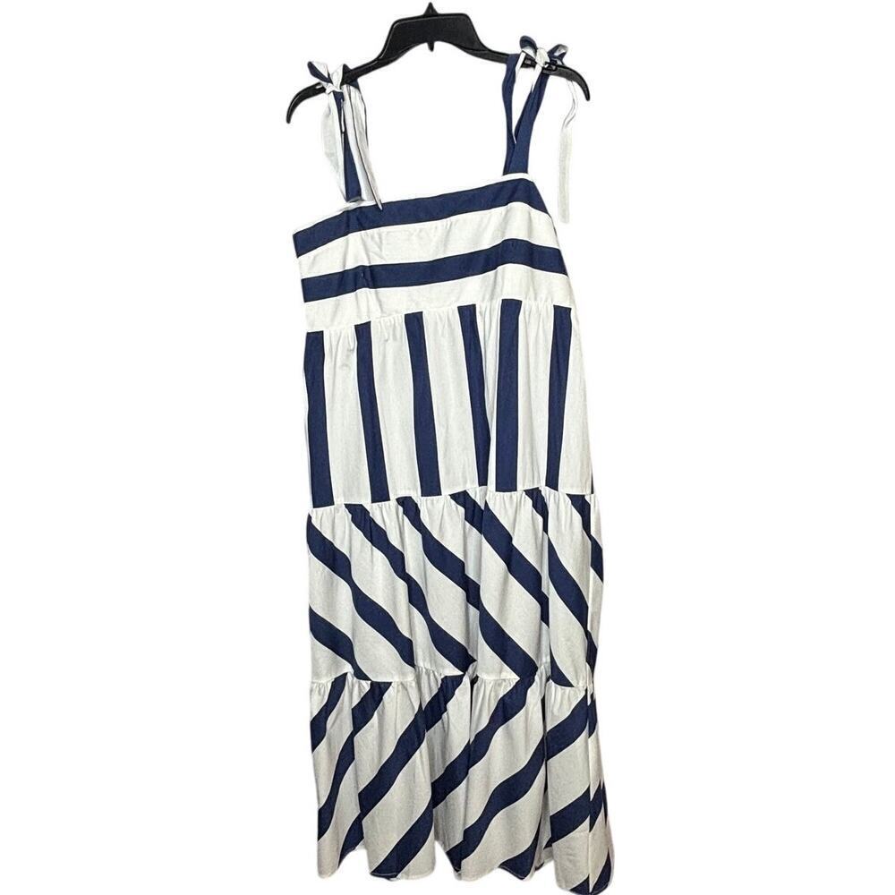 Everlily Nautical Smocked White & Blue Resort Wear Vacation Dress Size Large